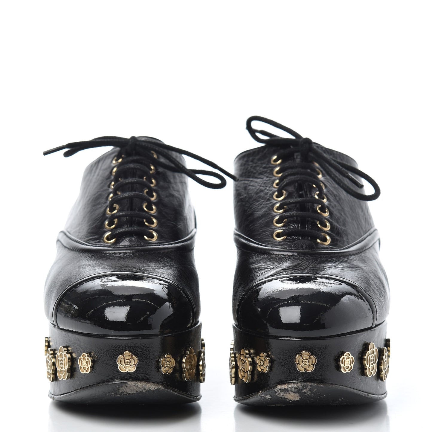 Crumpled Calfskin Lace Up Platform Oxfords 37 Black