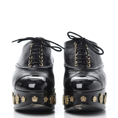 Chanel Crumpled Calfskin Lace Up Platform Oxfords 37 Black 2 of 22