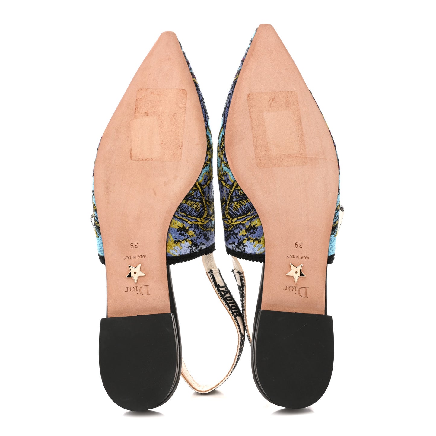 Canvas Embroidered Voyage Cotton Ribbon J'Adior Slingback Flats 39 Blue Multicolor