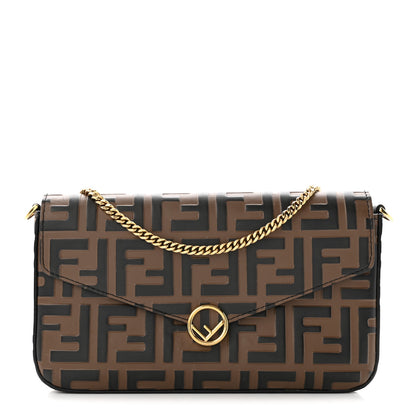 Fendi Vitello Soft F is Fendi Bi-Color FF 1974 Embossed Envelope Wallet On Chain with Pouches Maya Black 1 of 12