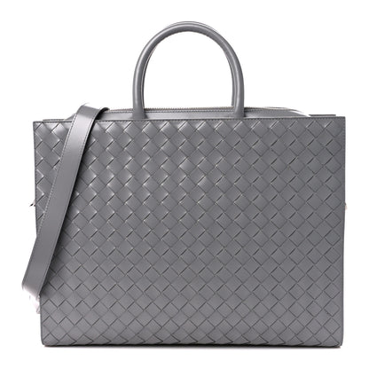 Bottega Veneta Shiny Calfskin Intrecciato Frame Briefcase Concrete 1 of 14