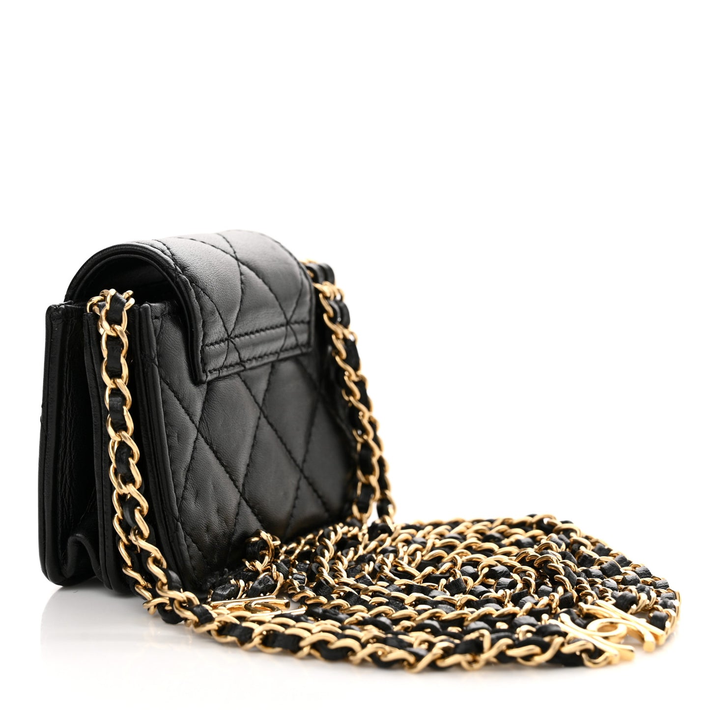Lambskin Quilted Mini Accordion Clutch With Chain Black