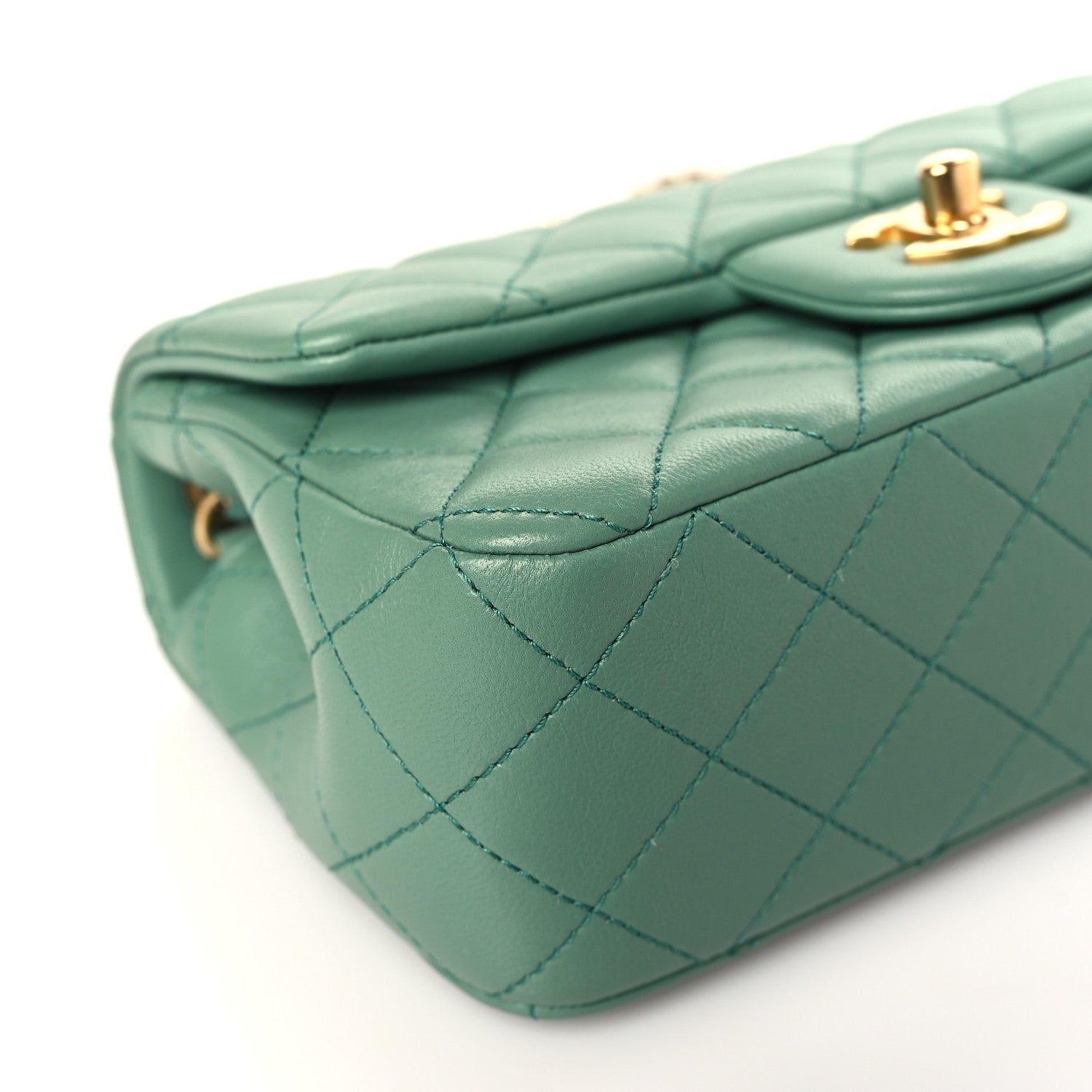 Chanel Lambskin Quilted Mini Rectangular Pearl Crush Flap Dark Green 7 of 10