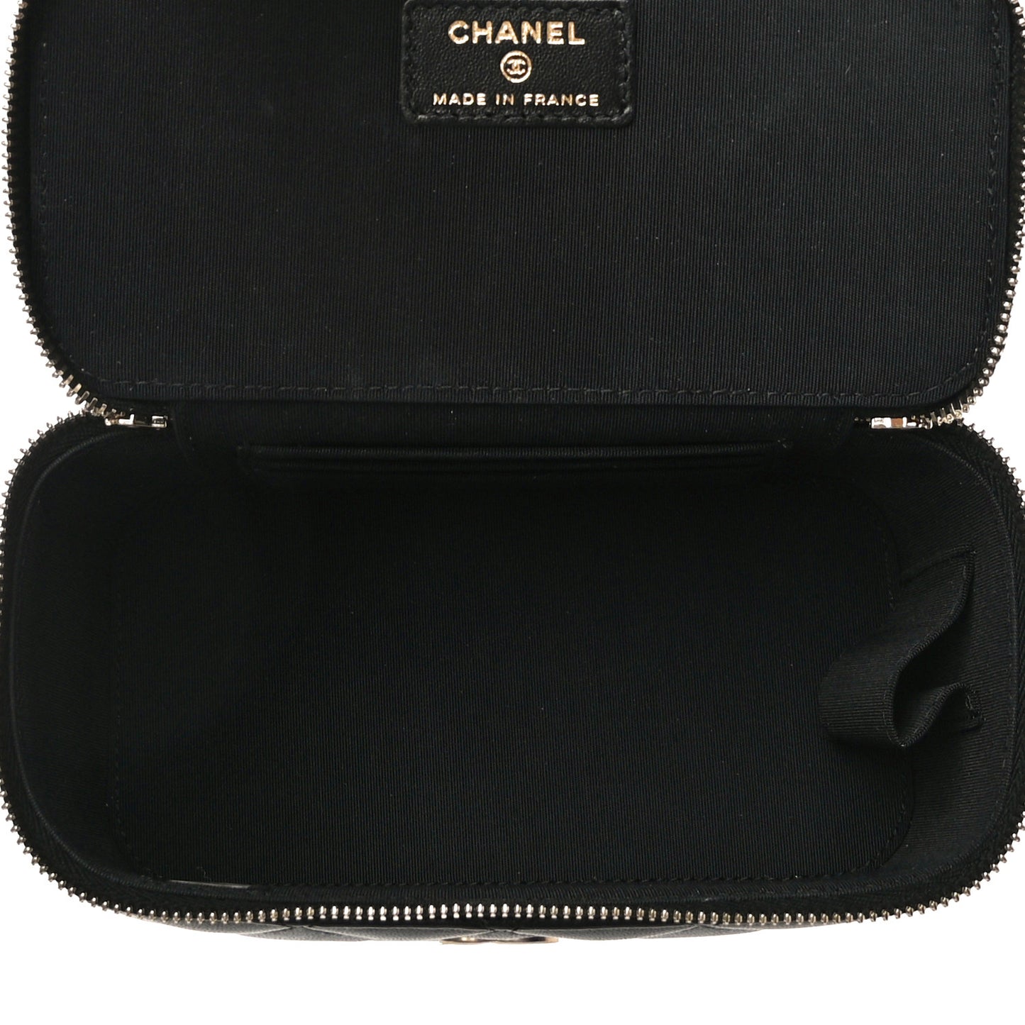 Lambskin Quilted Small Top Handle Vanity Case With Chain Black