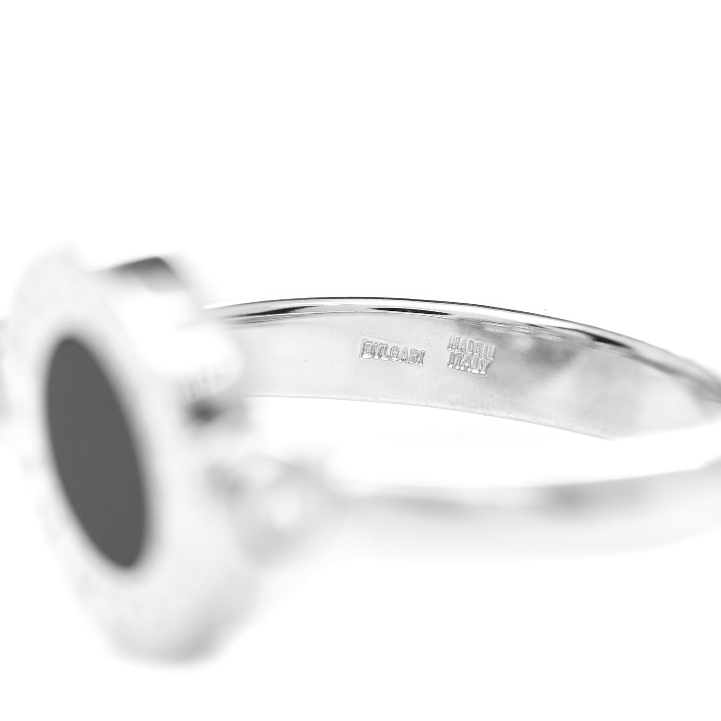 18K White Gold Diamond Black Onyx Bvlgari Bvlgari Flip Ring 50 5.5