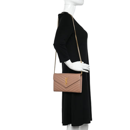 Saint Laurent Grain De Poudre Matelasse Chevron Monogram Chain Wallet Vintage Peach 2 of 11