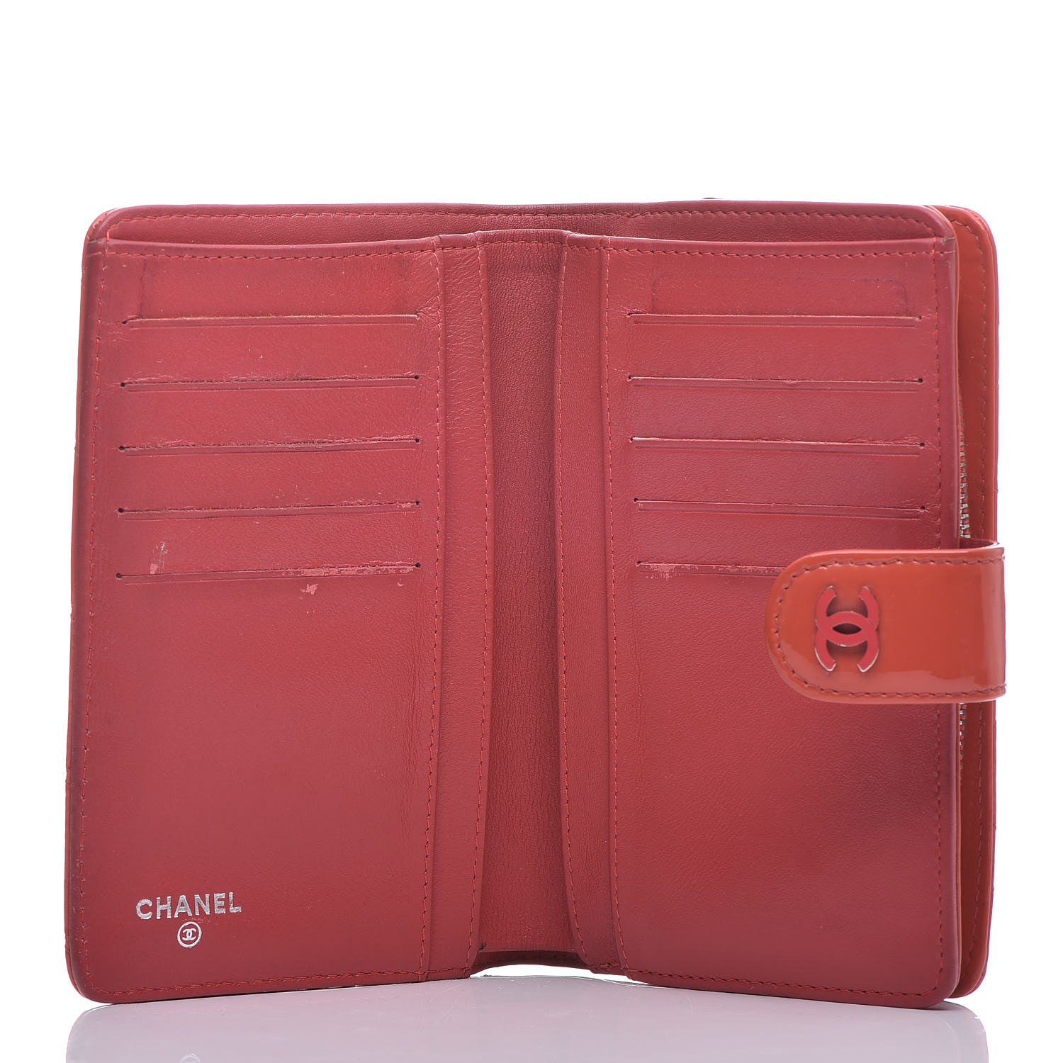 Chanel Patent Quilted Zip Pocket Wallet Coral 5 of 21