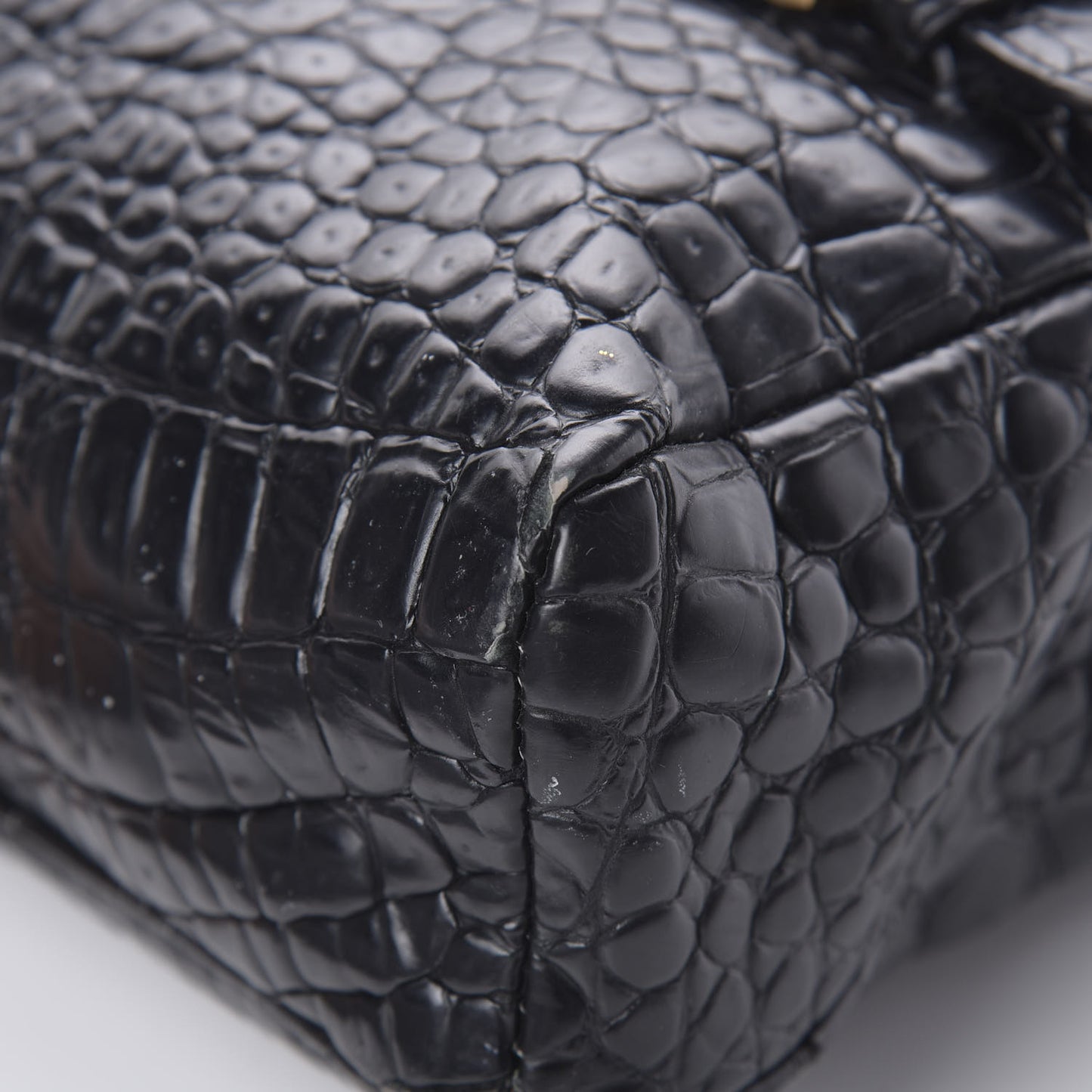 Crocodile Embossed Calfskin Messenger Black