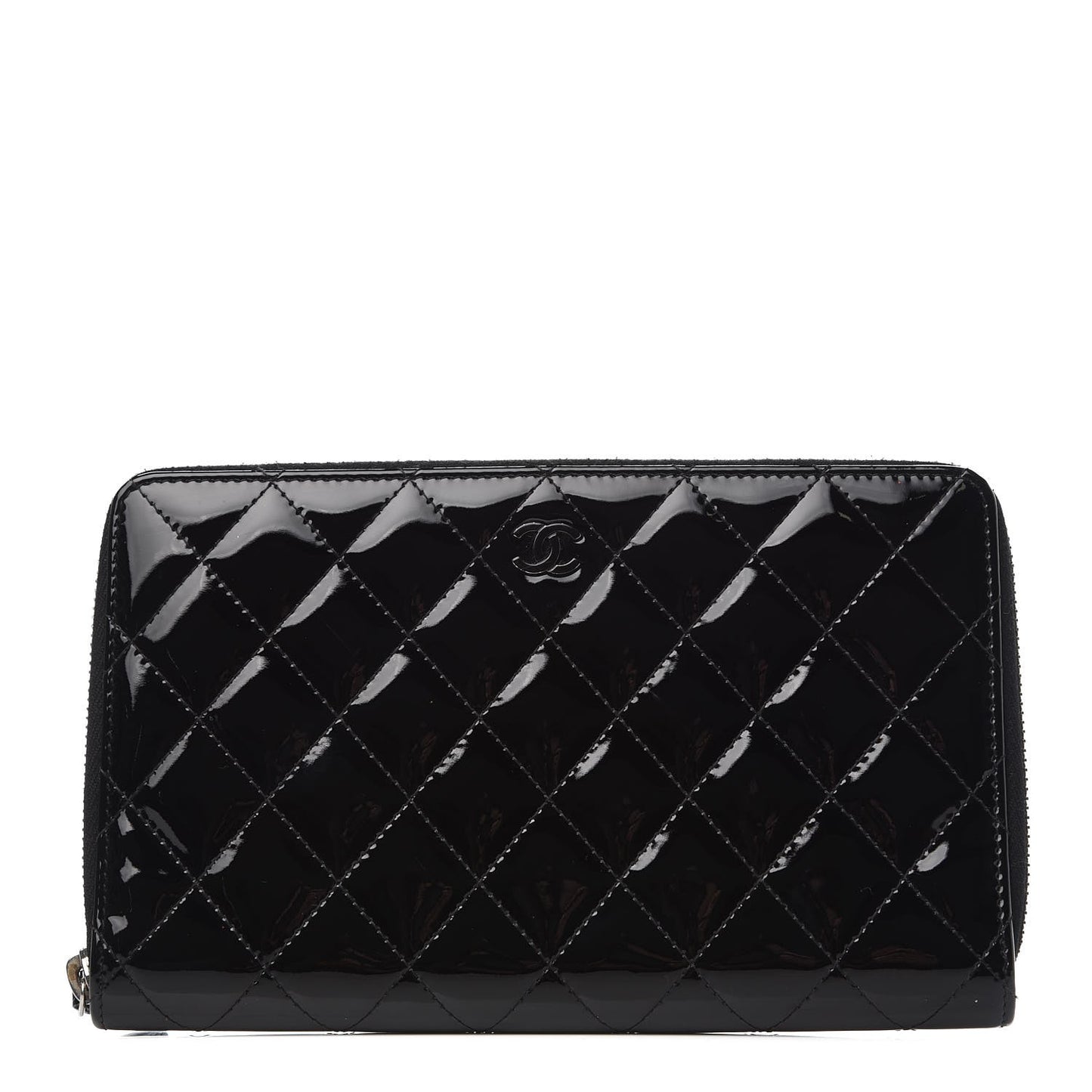 Patent Quilted Large Zip Around Organizer Wallet So Black