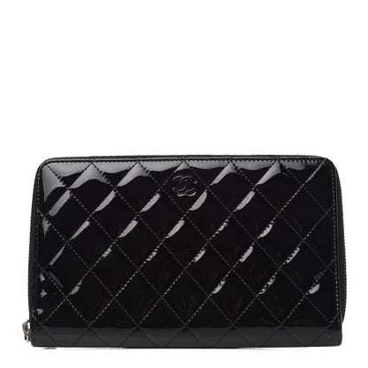 Chanel Patent Quilted Large Zip Around Organizer Wallet So Black 1 of 10