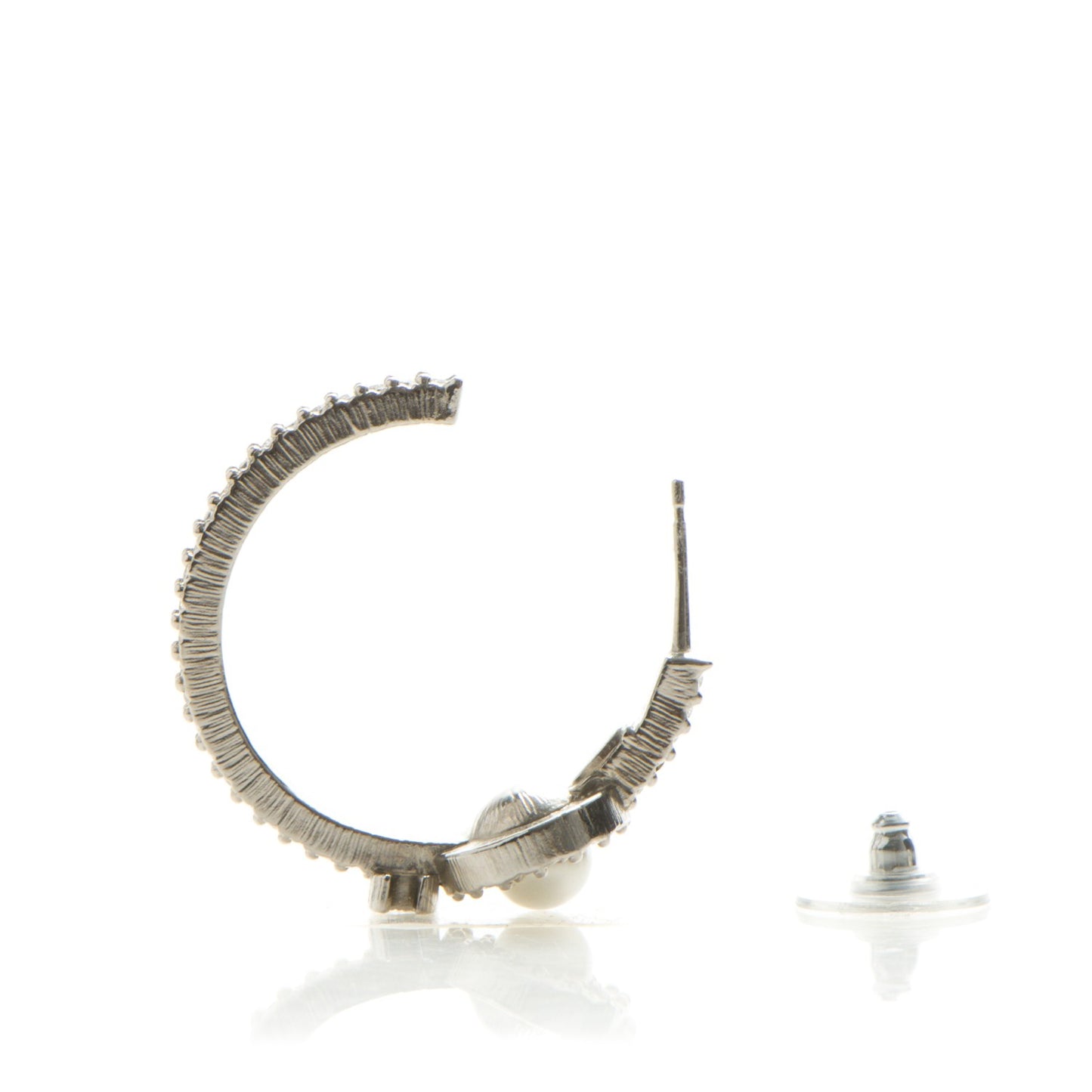 Crystal Pearl CC Hoop Earrings Silver