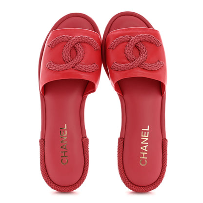 Chanel Lambskin CC Braided Mules 39 Red Pink 2 of 11