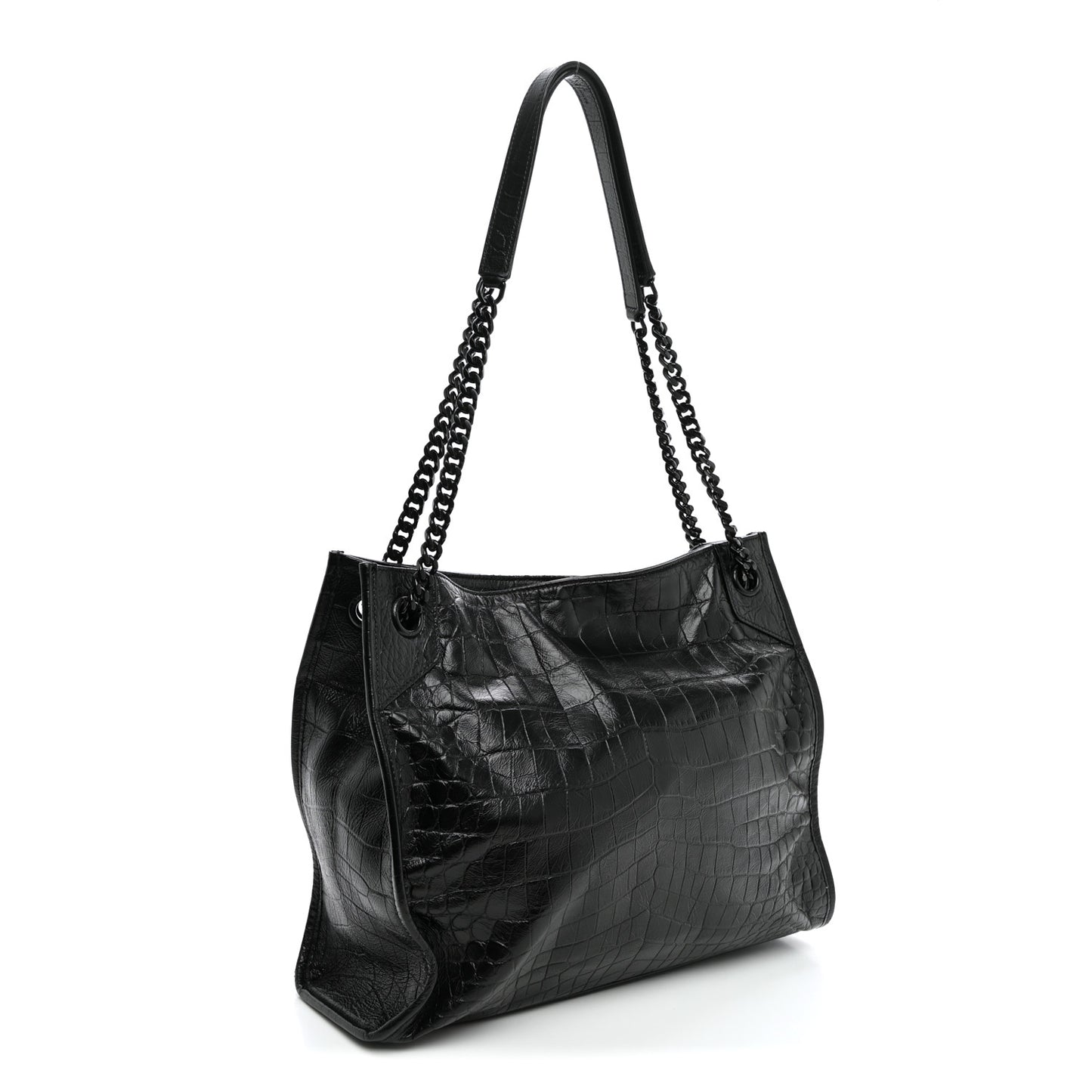 Calfskin Crocodile Embossed Monogram Medium Niki Shopping Bag Black