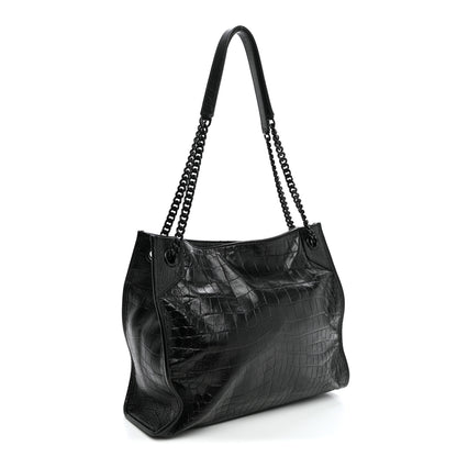 Saint Laurent Calfskin Crocodile Embossed Monogram Medium Niki Shopping Bag Black 3 of 11