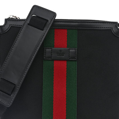 Gucci Techno Canvas Selleria Calfskin Web Small Flat Messenger Bag Black 8 of 10