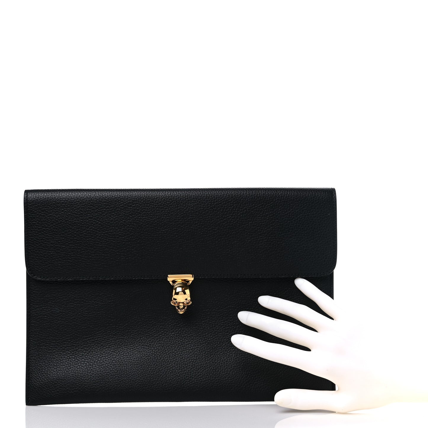 Calfskin Skull Envelope Clutch Black