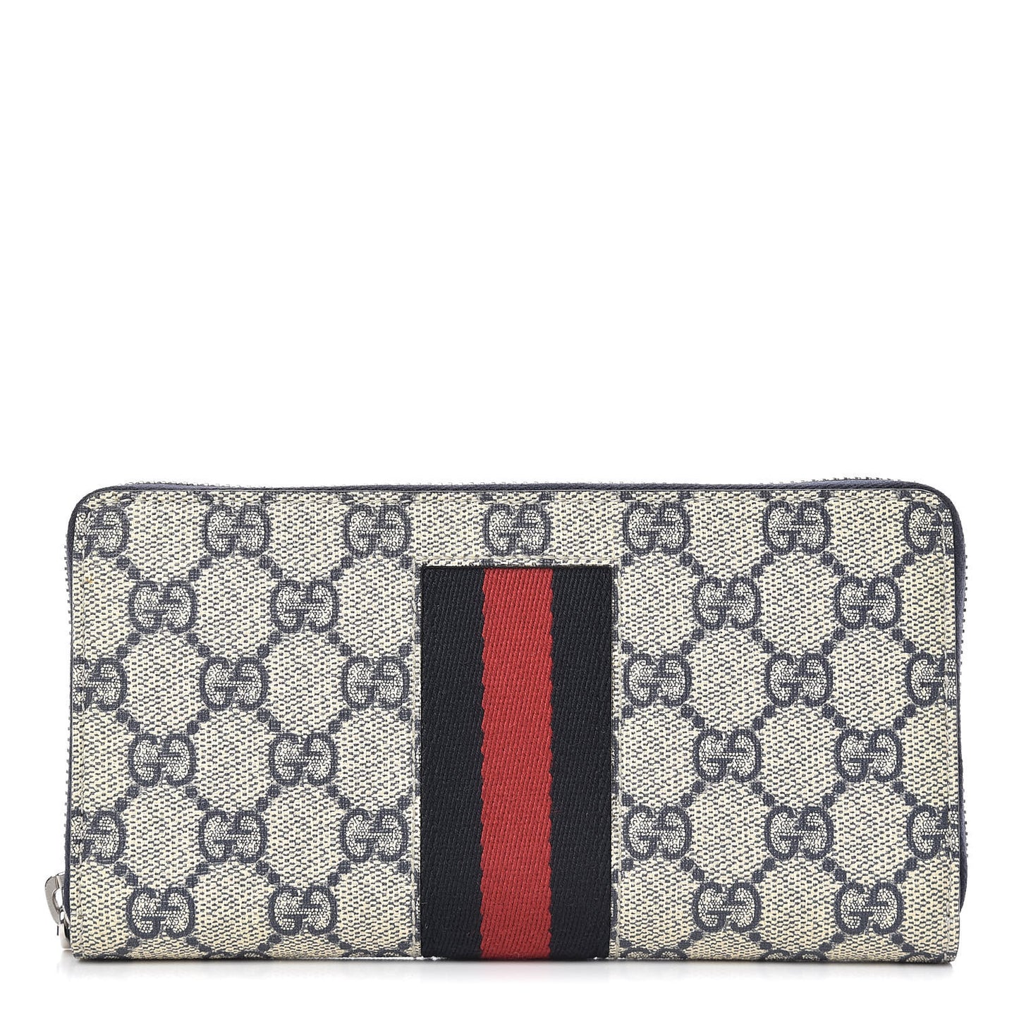 GG Supreme Monogram Web Zip Around Wallet Beige Blue