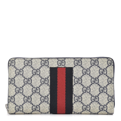 Gucci GG Supreme Monogram Web Zip Around Wallet Beige Blue 1 of 7