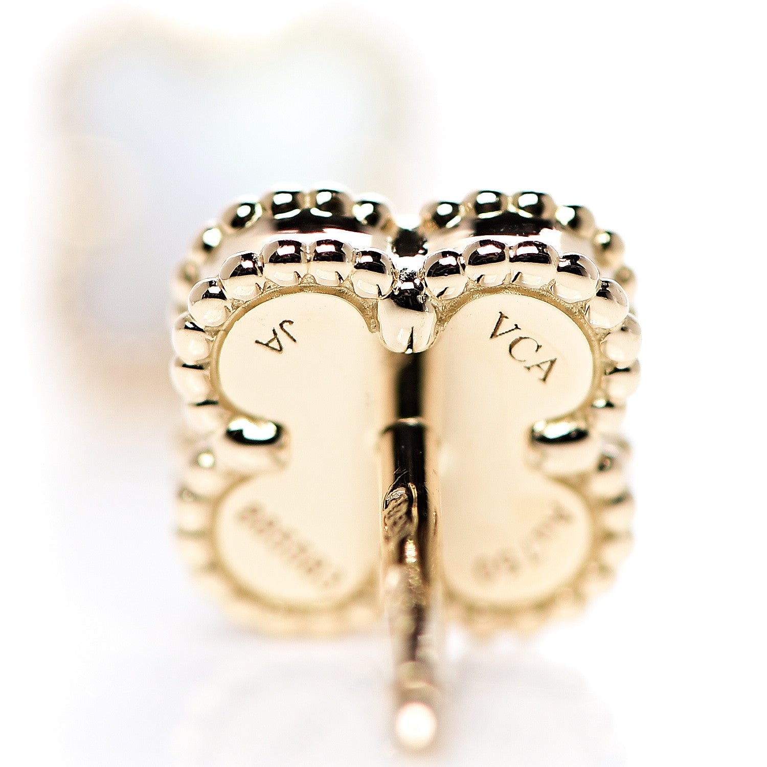 Van Cleef & Arpels 18K Yellow Gold Mother of Pearl Sweet Alhambra Earrings 4 of 6