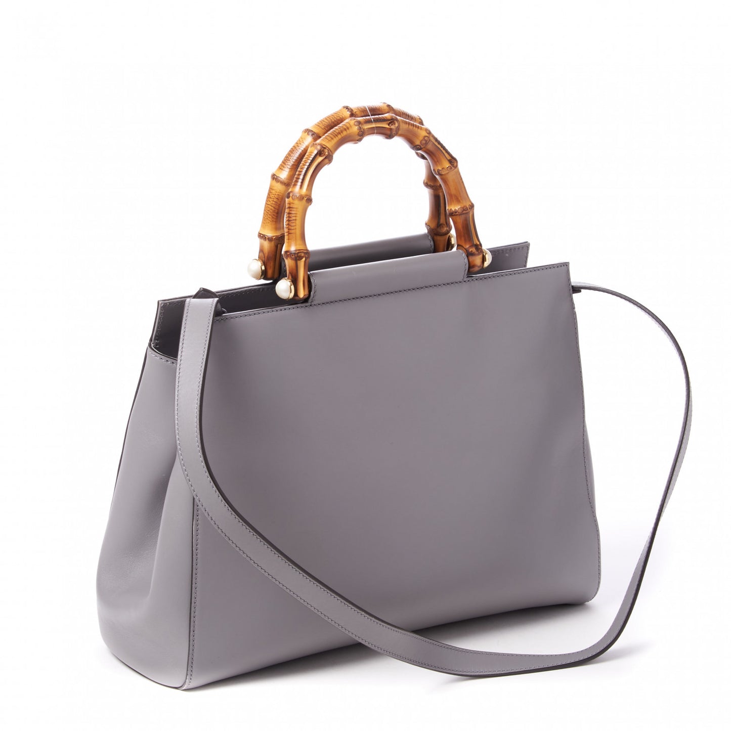 Nappa Bamboo Medium Nymphaea Top Handle Bag Deep Grey