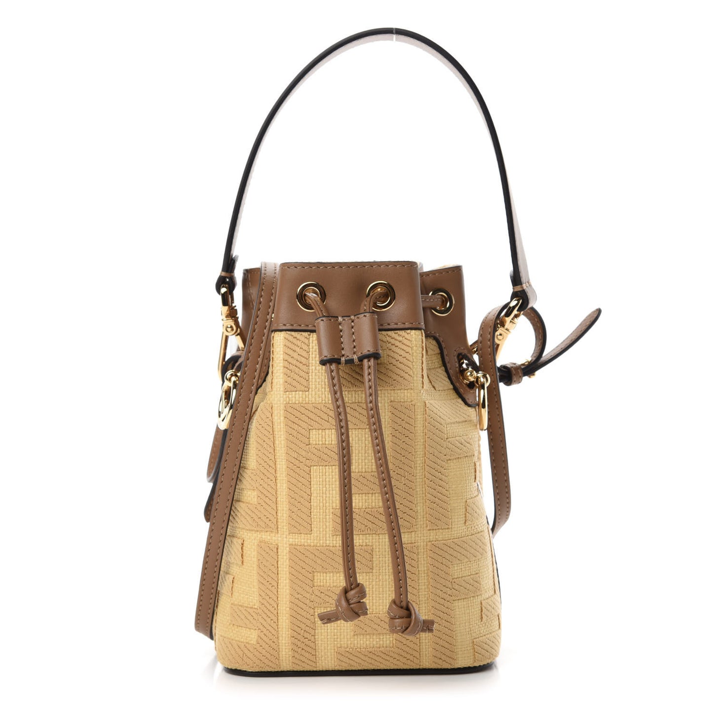 Raffia Vitello King Lucido F is Fendi FF Embroidered Mini Mon Tresor Bucket Bag Grano Sand