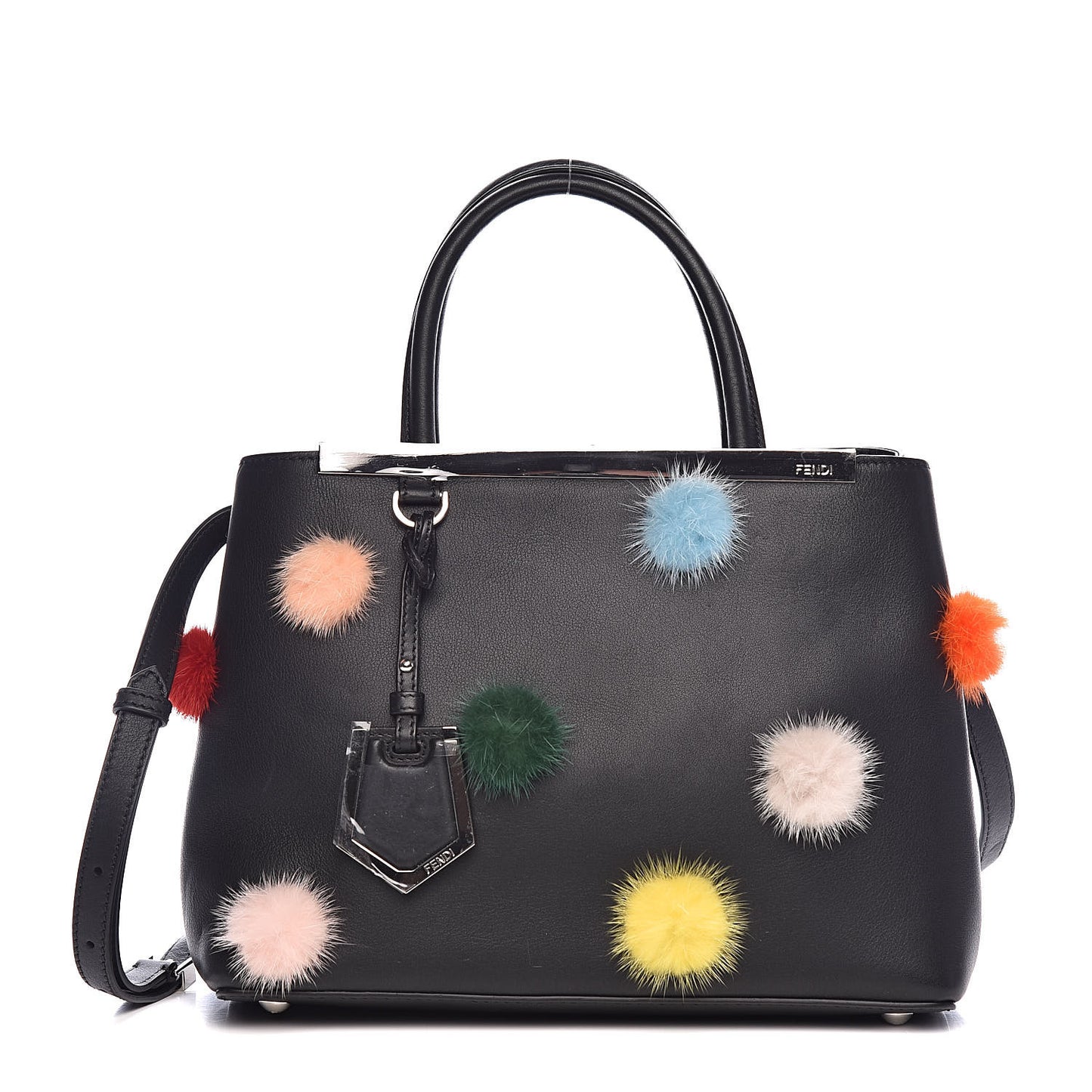 Vitello Dolce Mink Fur Pom Pom Petite 2Jours Tote Black Multicolor
