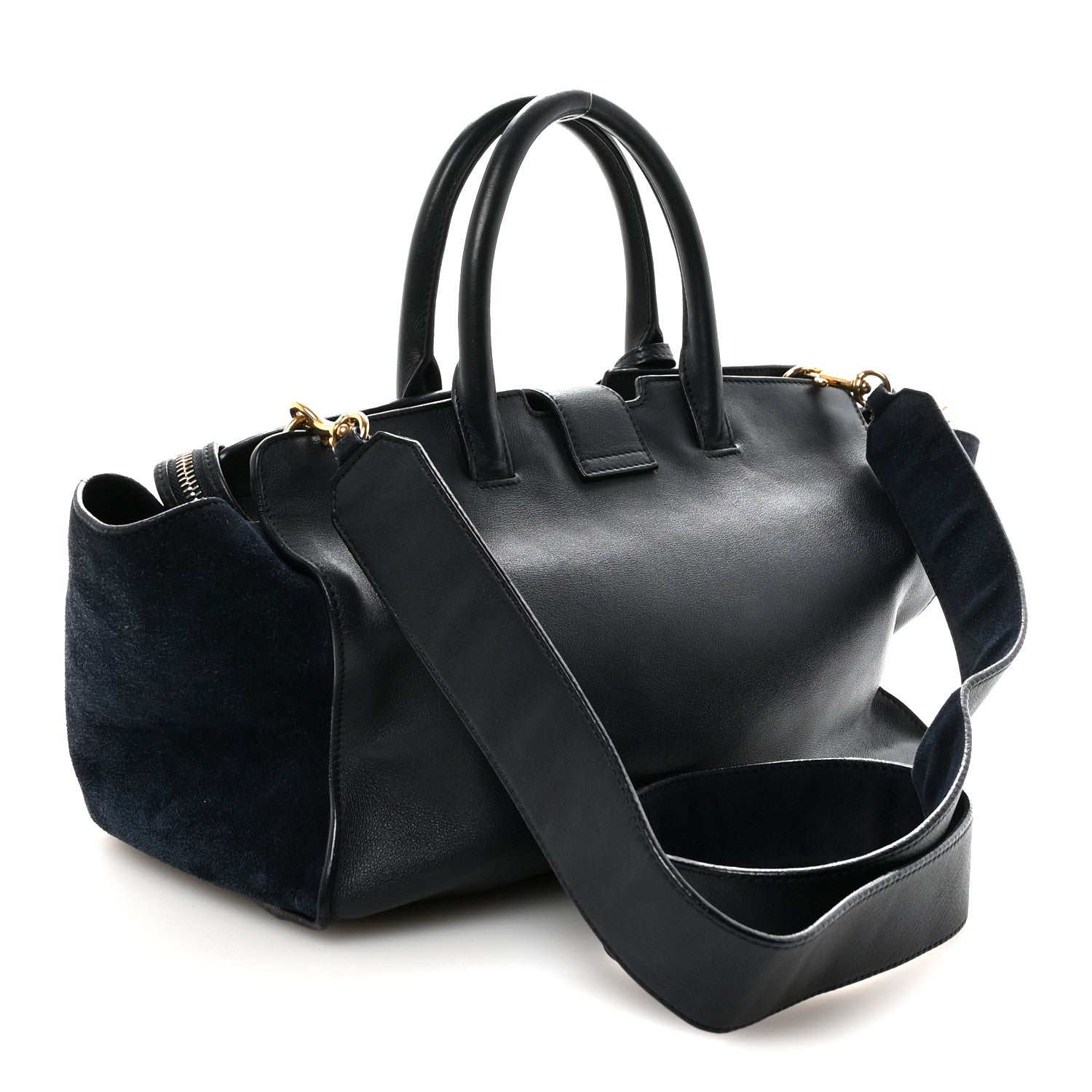 Saint Laurent Calfskin Suede Small Monogram Downtown Cabas Navy Blue 3 of 9