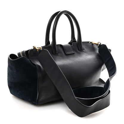 Saint Laurent Calfskin Suede Small Monogram Downtown Cabas Navy Blue 3 of 9