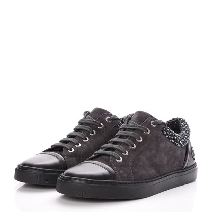 Chanel Suede Calfskin Tweed Low Top Sneakers 37 Dark Grey 3 of 9