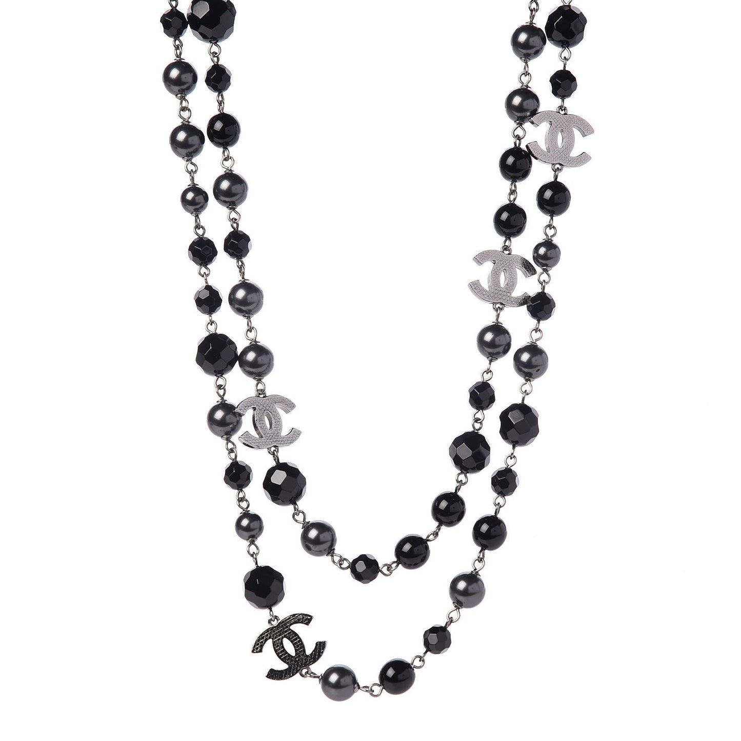 Ruthenium Pearl Beaded CC Long Necklace Black
