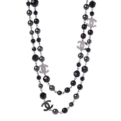 Chanel Ruthenium Pearl Beaded CC Long Necklace Black 1 of 4
