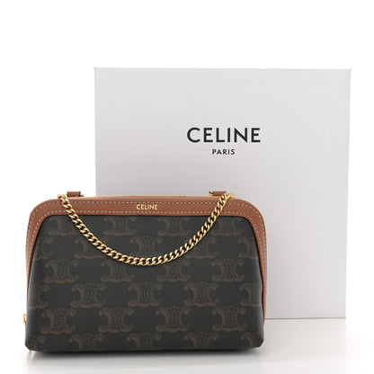 Celine Triomphe Canvas Lambskin Clutch On Chain Tan 12 of 12