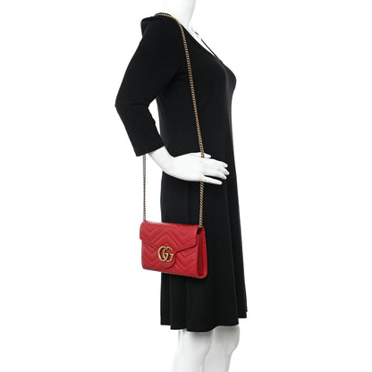 Gucci Calfskin Matelasse GG Marmont Chain Wallet Hibiscus Red 2 of 17