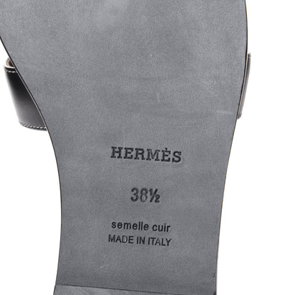 Hermes Box Calfskin Oran Sandals 38.5 Black 8 of 11