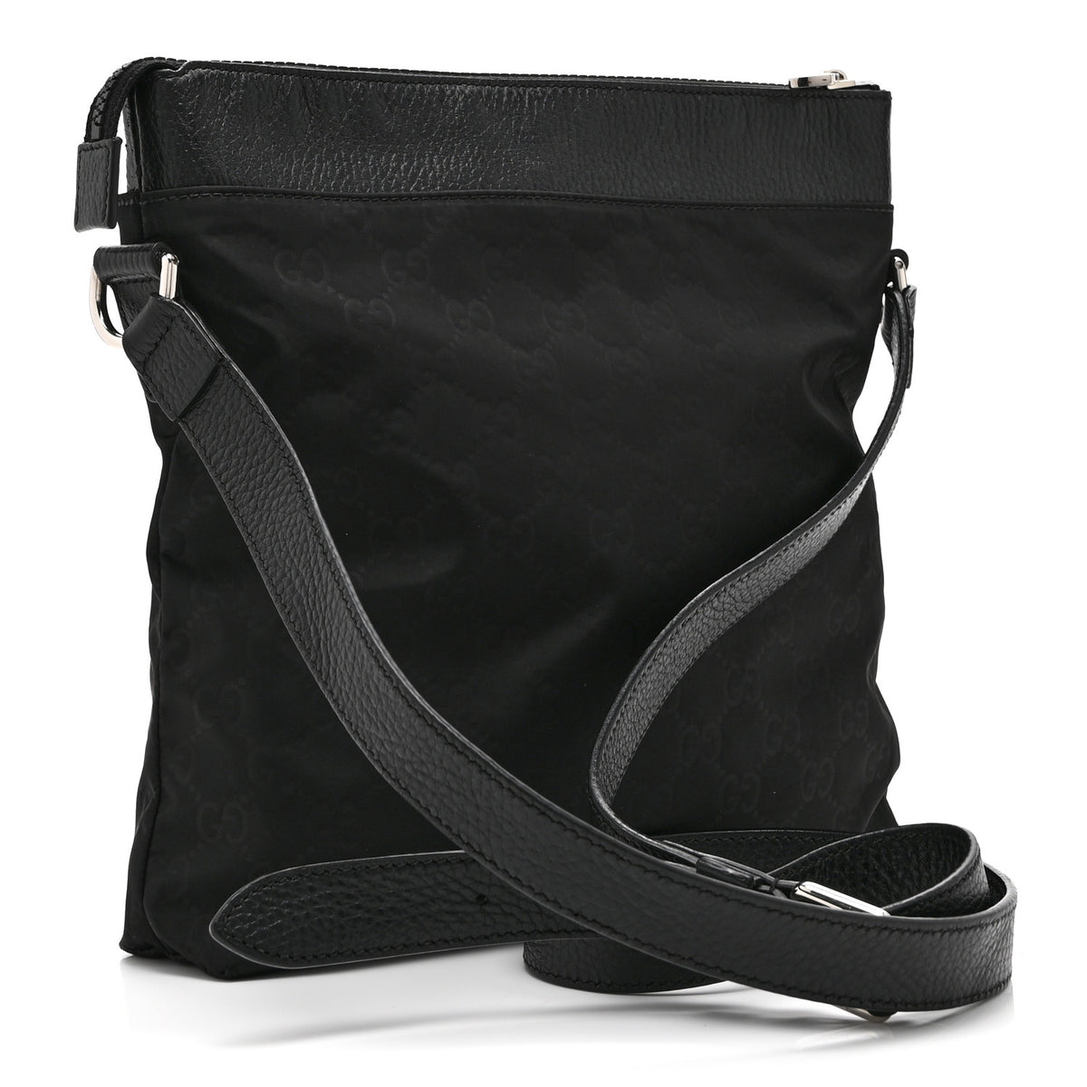 Nylon Monogram Dollar Calfskin Flat Messenger Bag Black