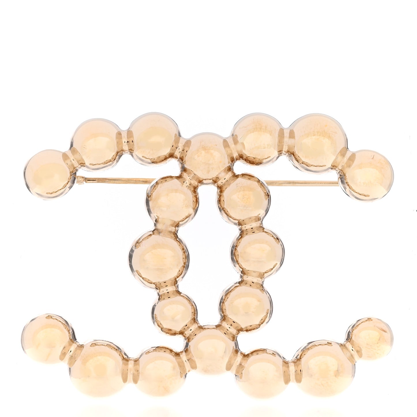 Metal Beaded CC Brooch Gold