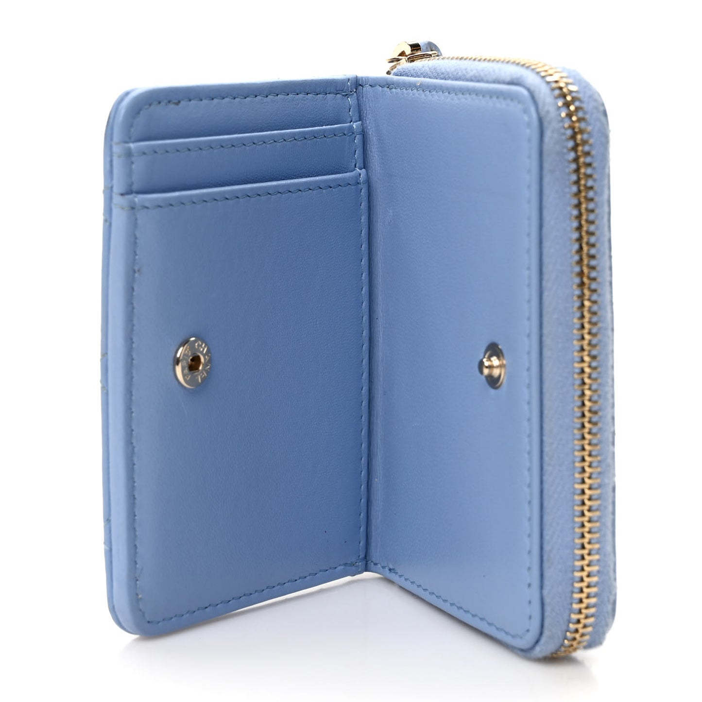 Lambskin Quilted Compact Zipped Wallet Light Blue