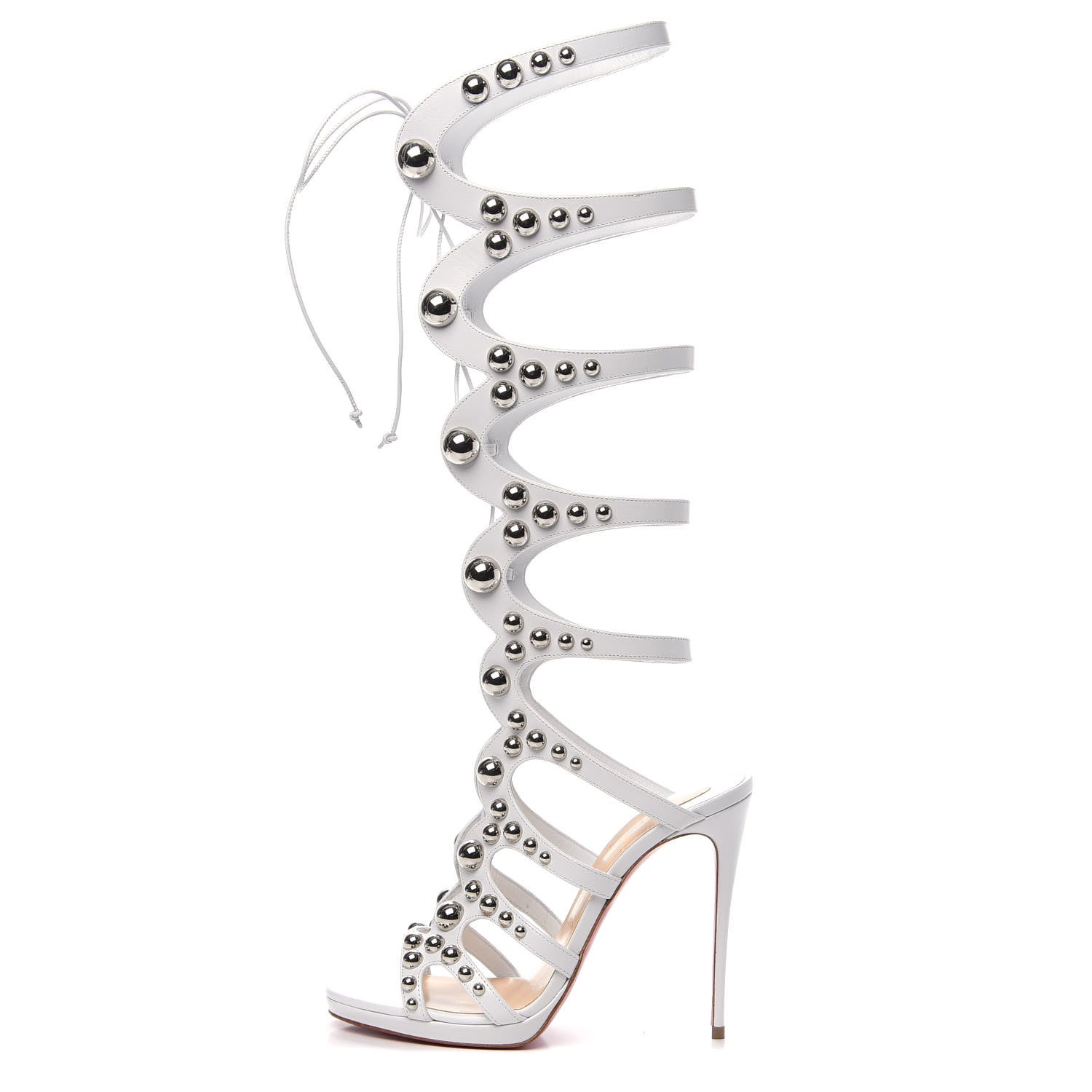 Christian Louboutin Kid Amazoutiful 120 Lace Up Sandals 38.5 Latte Silver 1 of 7