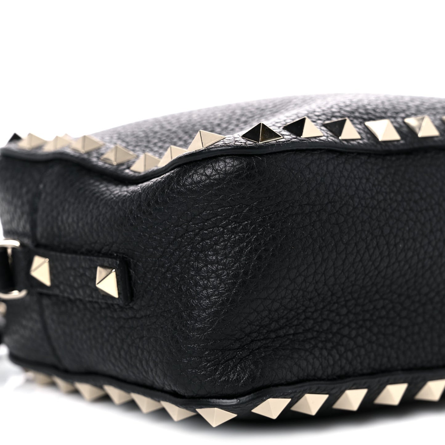 Pebbled Calfskin Rockstud Camera Crossbody Bag Black