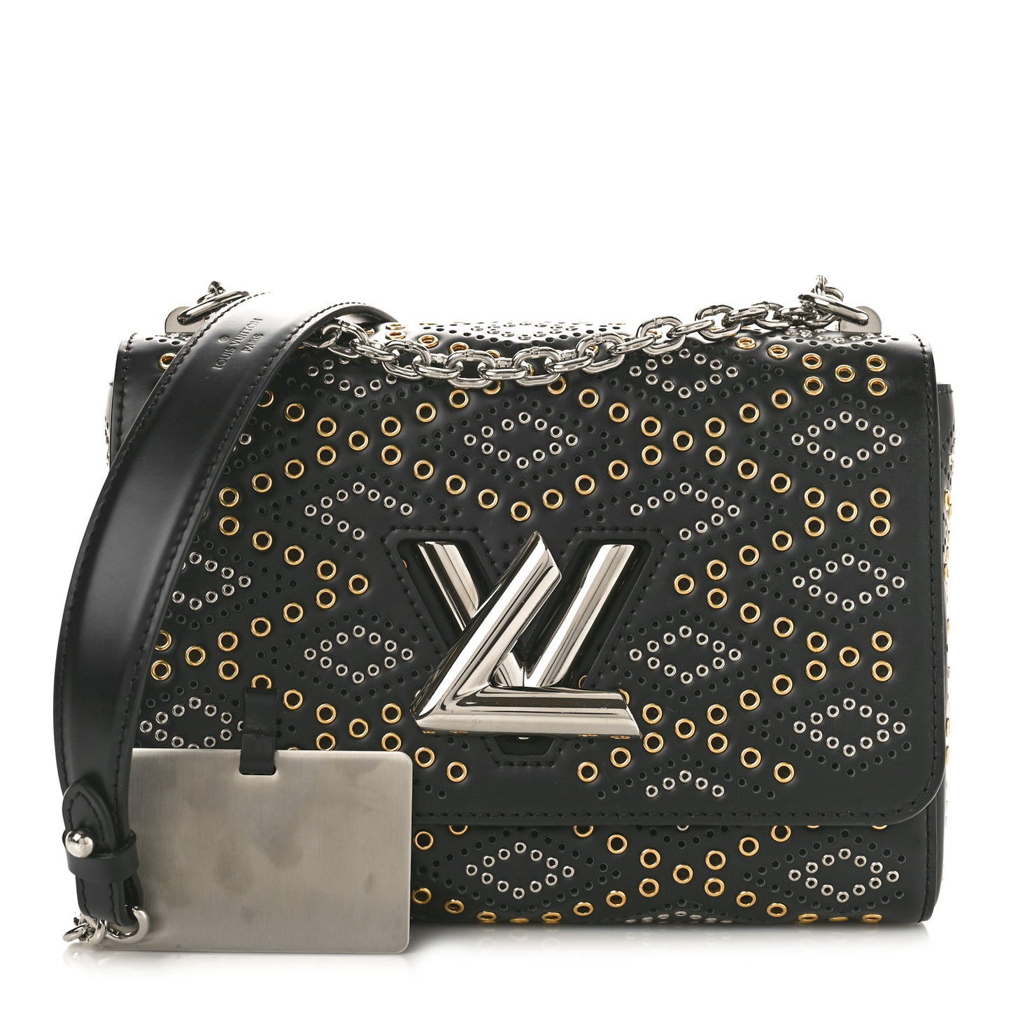 Calfskin Eyelet Twist Shoulder Bag MM Black