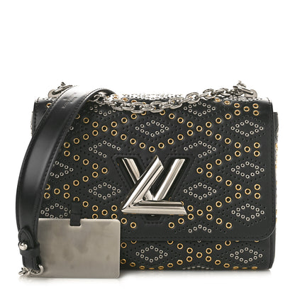 Louis Vuitton Calfskin Eyelet Twist Shoulder Bag MM Black 2 of 10