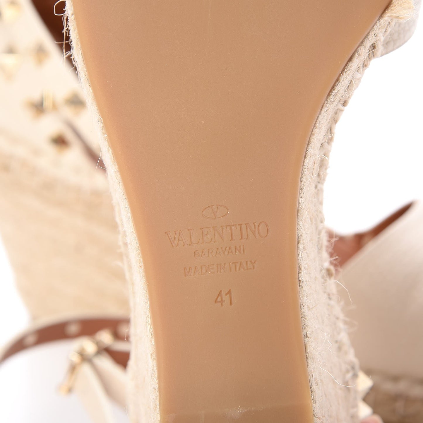 Grained Calfskin Rockstud Ankle Wrap Espadrille 15/85mm Wedges 41 Light Ivory