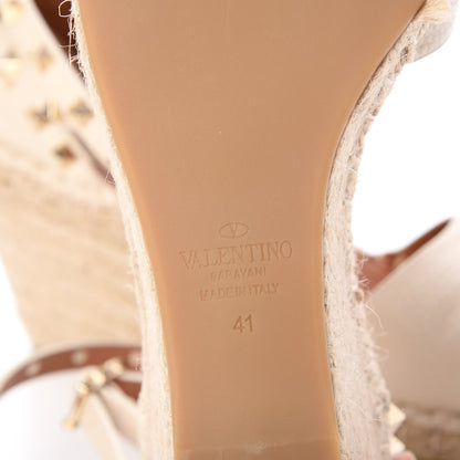 Valentino Garavani Grained Calfskin Rockstud Ankle Wrap Espadrille 15/85mm Wedges 41 Light Ivory 6 of 8