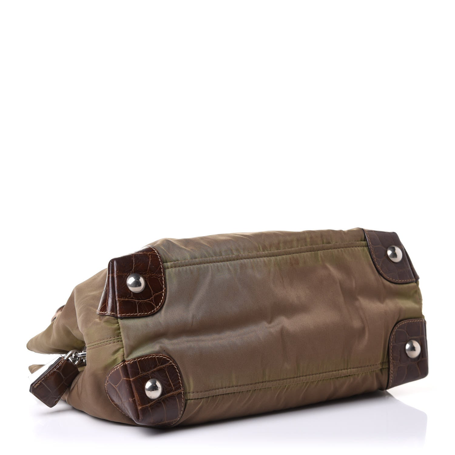 Prada Tessuto Nylon Faux Croc Tote Brown 3 of 10