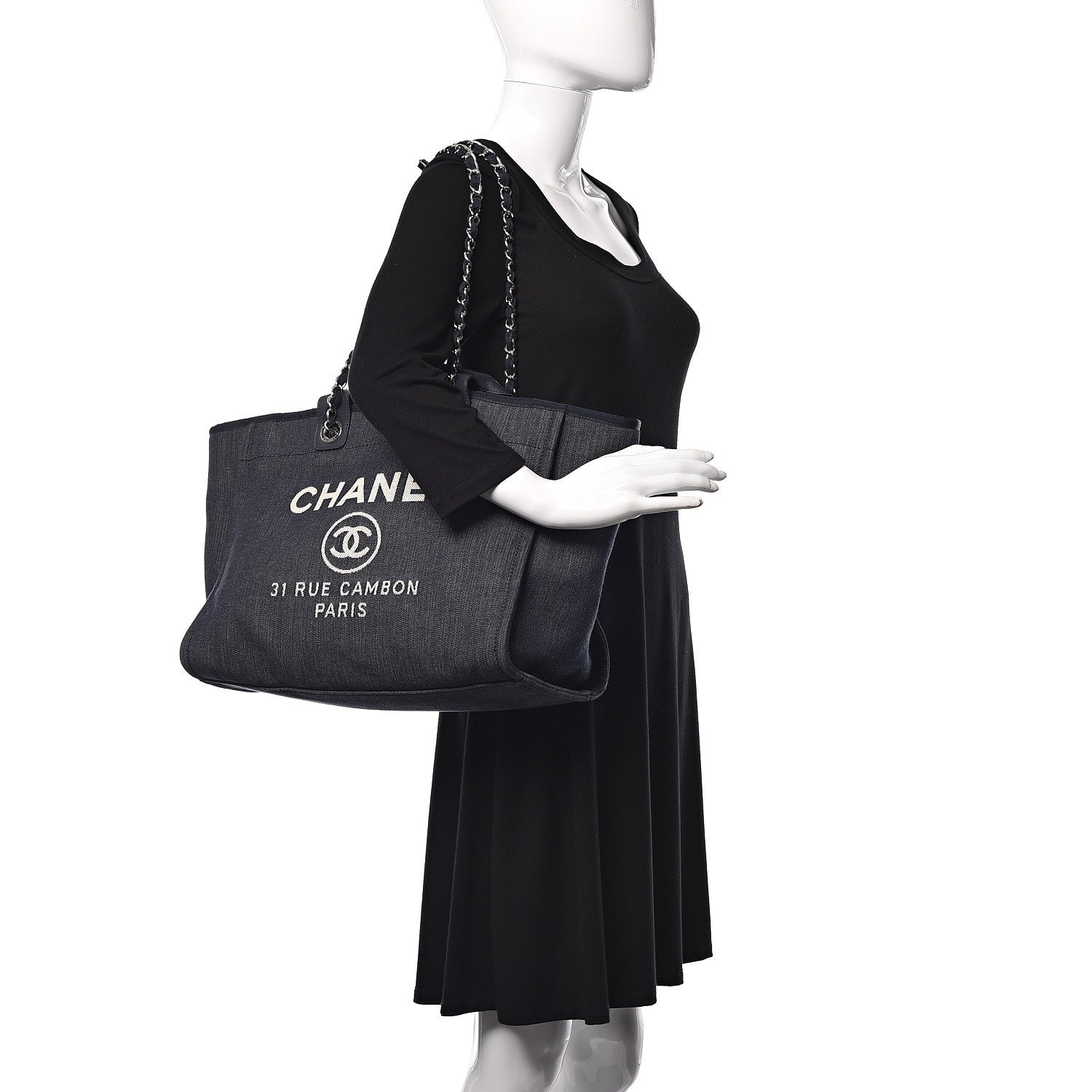 Chanel Denim Large Deauville Tote Dark Blue 3 of 10