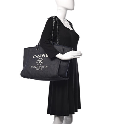 Chanel Denim Large Deauville Tote Dark Blue 3 of 10