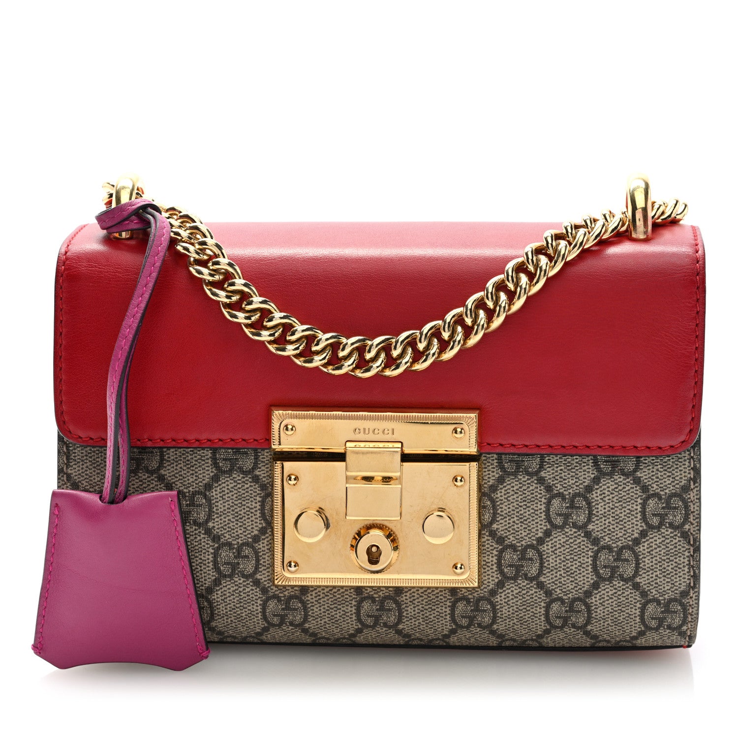 Gucci GG Supreme Monogram Calfskin Small Padlock Shoulder Bag Beige Hibiscus Red New Rosette 1 of 10