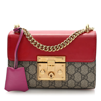 Gucci GG Supreme Monogram Calfskin Small Padlock Shoulder Bag Beige Hibiscus Red New Rosette 1 of 10