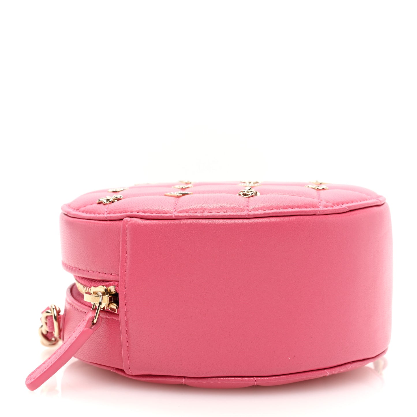 Lambskin Quilted Studded Round Clutch With Chain Dark Pink