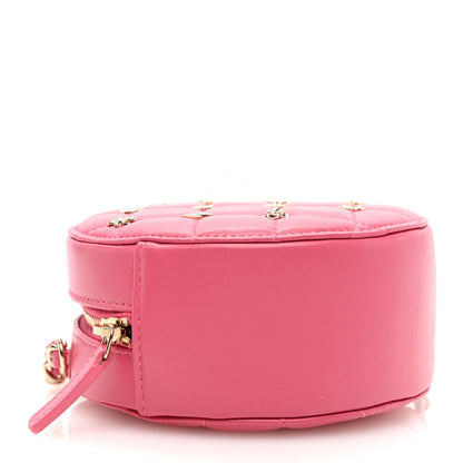 Chanel Lambskin Quilted Studded Round Clutch With Chain Dark Pink 4 of 10